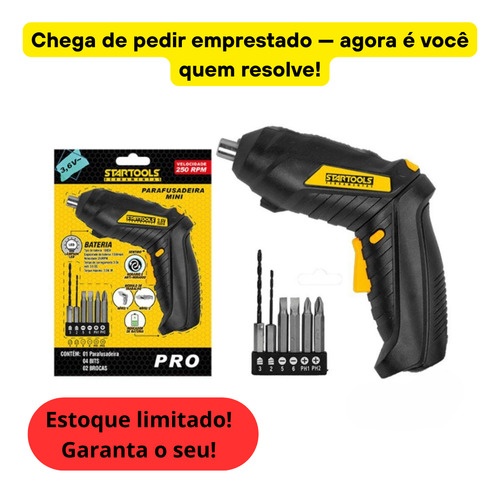 Mini Parafusadeira Recarregável 3.6v Com Kit Bits E Brocas
