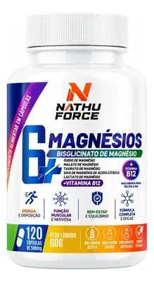 6 Magnésios +b12 Metilcobalamina 120 Capsúlas Nathu Force Vitalidade e Longevidade Bem Estar