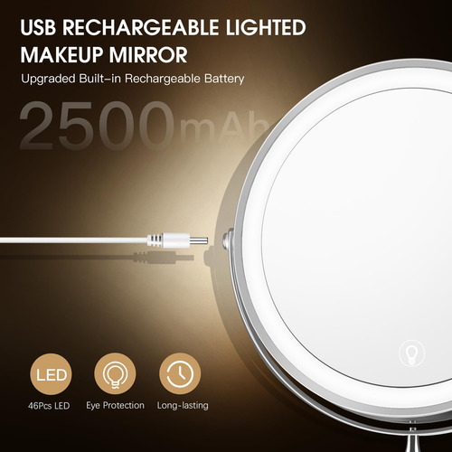 Espejo De Maquillaje Iluminado De Pared Minent 1x/10x Con Lu