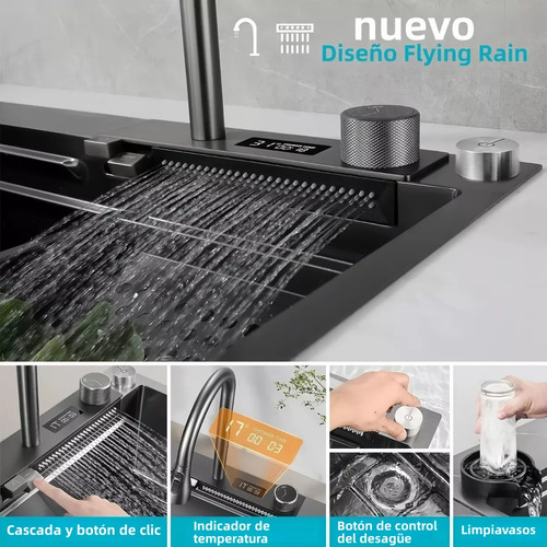 80*45*22cm LED Fregadero De Organizadores Cocina Tarja De Acero Inoxidable Los Colores No Destiñen Incluye 2 Dispensadore , Duradero Elegante Y De Alta Gama Adecuado Para Múltiples Escenarios