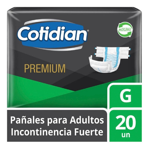 Pañales Adulto Cotidian Premium Incontinencia Fuerte 20 Un G