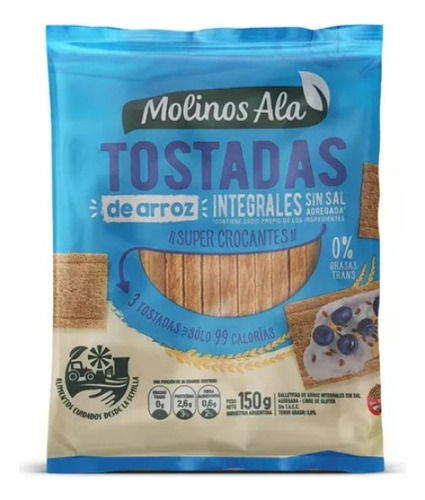 Tostadas De Arroz Integral Galleta Sin Tacc Molinos Ala 150g