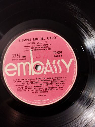 Música Disco Vinilo, Siempre Miguel Calo,año 1971, 12t. 10p. (Usado)