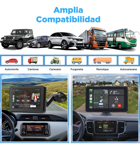 Autoestéreo Portátil Con Android Carplay 7in Para Auto Bt Fm