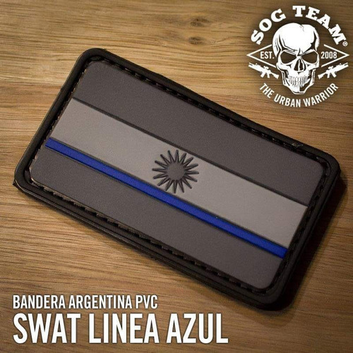 Parche Bandera Argentina Pvc Linea Azul Swat Negra 