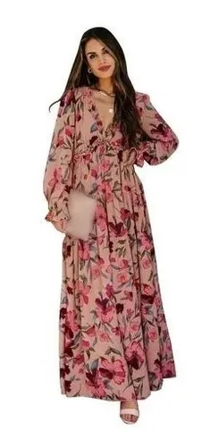 Maxi vestidos floreados manga larga hot sale
