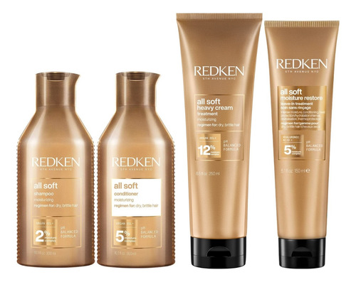 Shampoo 300ml+ Condiction+mascarilla+ Crema Redken All Soft 