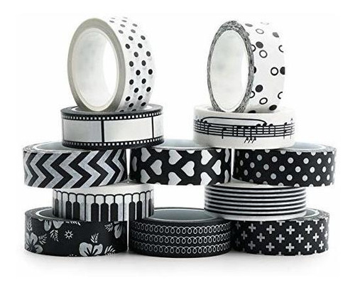 Set Washi Tapes Decorativas Blanco Y Negro