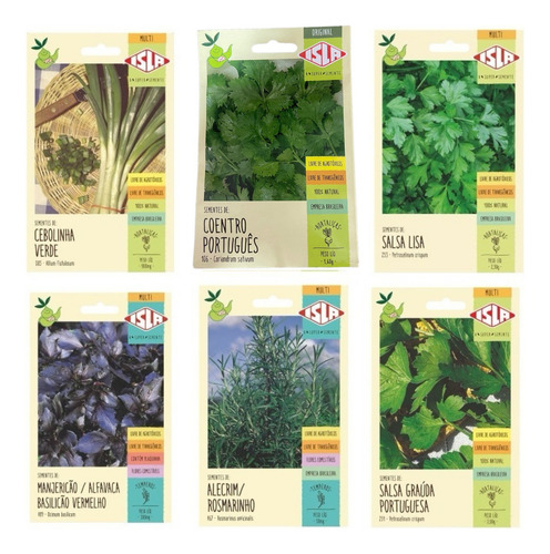 Kit 06 Semillas Isla Cebolinha, cilantro, perejil, alecrina y manjeri