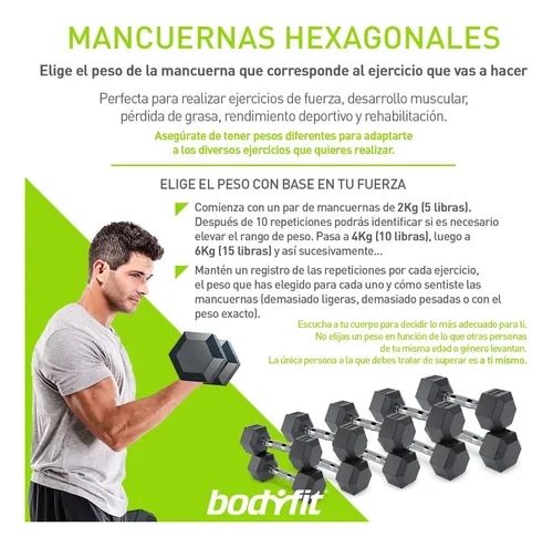 Kit Mancuernas Hexagonales 15lb (par) Set Mancuernas Gym Pro