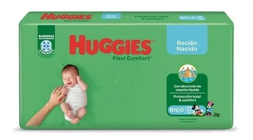 Pañales Huggies Flexi Comfort Rn 34 U Recien Nacido