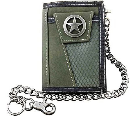 Mens Boys Trifold  Cartera Monedas Cartera Con Cadena De