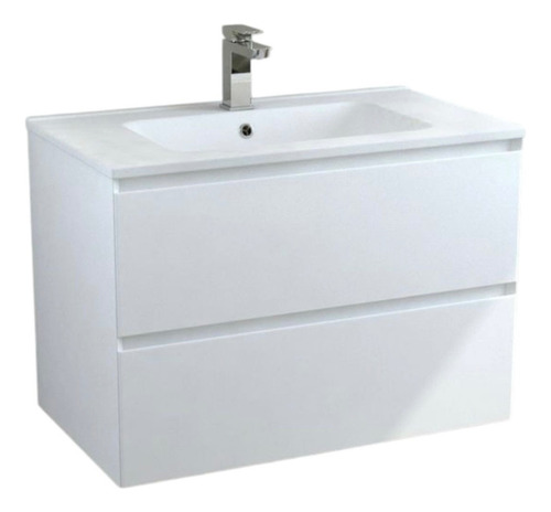 Vanitory Colgante Flotante Laqueado 40cm Bacha Mueble Baño Blanco Blanco Un Agujero