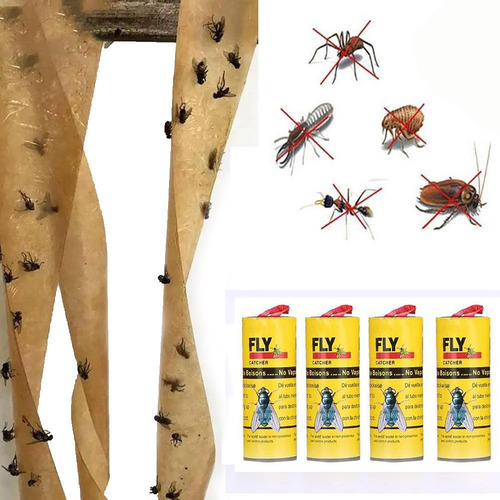 4 Rollos Adhesivos Para Eliminar Moscas, Insectos, Pegamento