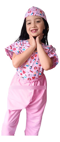 Imagen 1 de 4 de Disfraz De Enfermera Doctora Niña Rosado Alta Calidad 