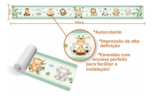 Faixa Decorativa Infantil Bebê Papel Parede Safari Animais