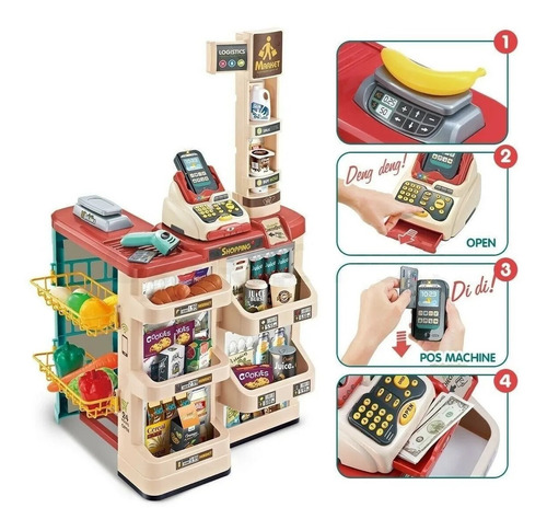 Imagen 2 de 7 de Supermercado Grande Con Luces Y Sonido Unisex De 48 Pcs