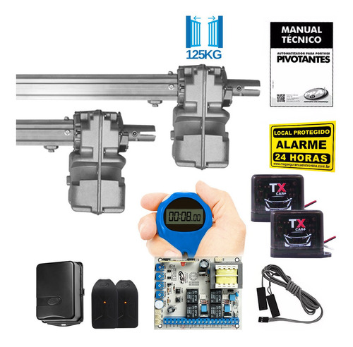 Kit Motor Portão Eletrônico Pivotante Duplo 1/4 Ppa 2 Tx Car