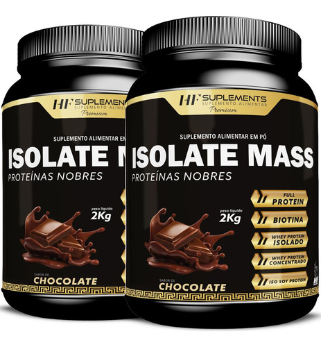 2x Isolate Mass Hipercalorico Proteinas Nobres 2kg Chocolate