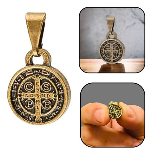Pingente Medalha São Bento Dourada Pequena 1 Cm