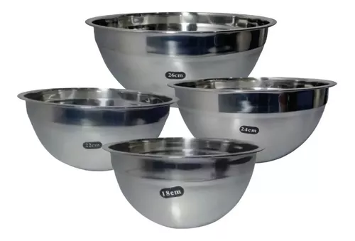 Set X4 Bowls Cocina Ensaladera Batidor Reposteria Acero Inox