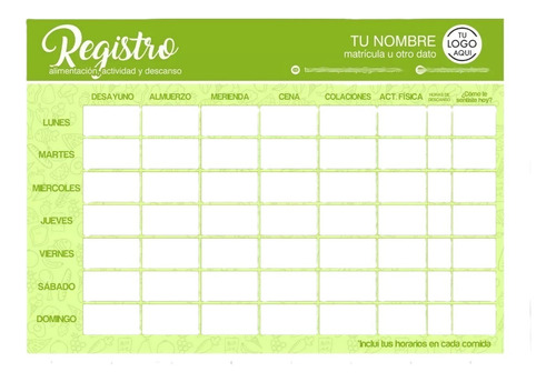 Planner Nutricional Editable Registro Menu Comidas Nutricion