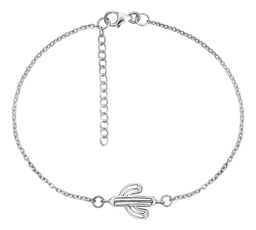 Aeravida Pulsera De Eslabones De Plata De Ley 925 Con Cactus