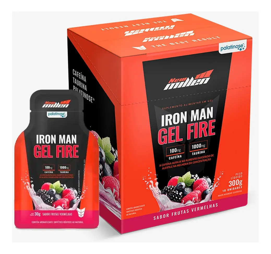 Iron Man Gel Fire Display 10 Sachês de 30g New Millen Frutas Vermelhas