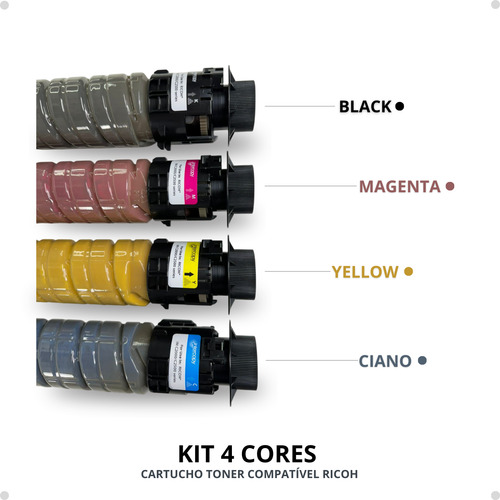 Kit Cartuchos Intercopy Toner Compatível Ricoh Imc2500 2000 Bk, C, Y, M