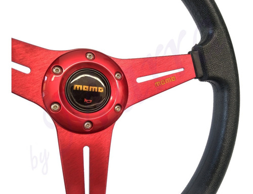 Imagem 3 de 9 de Volante Esportivo Momo - 35cm - Alumínio E Pu - Vermelho