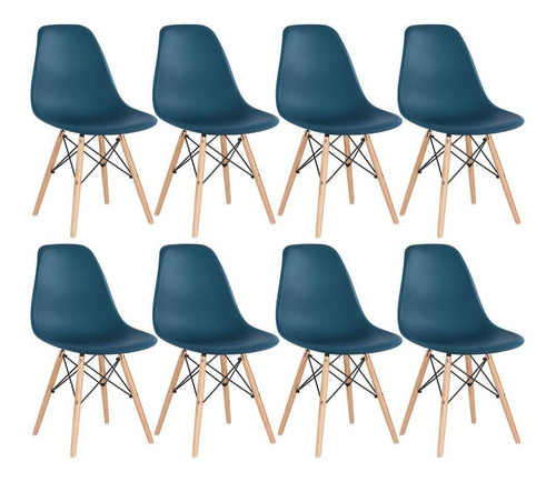 Kit - 8 X Cadeiras Charles Eames Eiffel Dsw Madeira Clara Cor da estrutura da cadeira Azul-petróleo