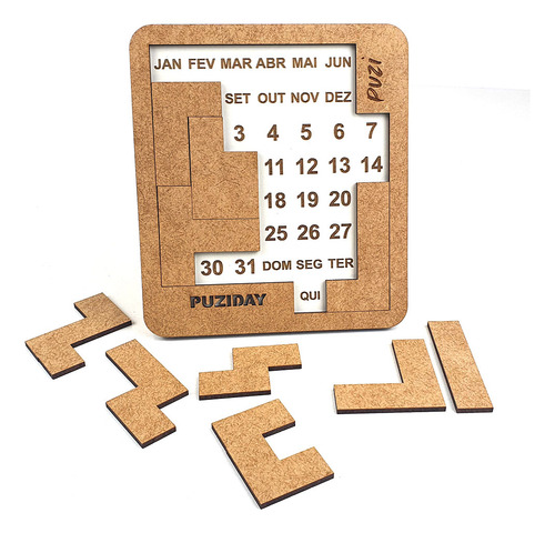 Puziday - 1 Puzzle Diferente Todo Dia | Quebra-cabeça Desafio Calendário De Madeira (milhares De Combinações)