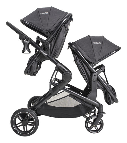 Carrinho Para Gemeos Pair Kiddo Com 2 Bebes Conforto E Base Cinza-escuro