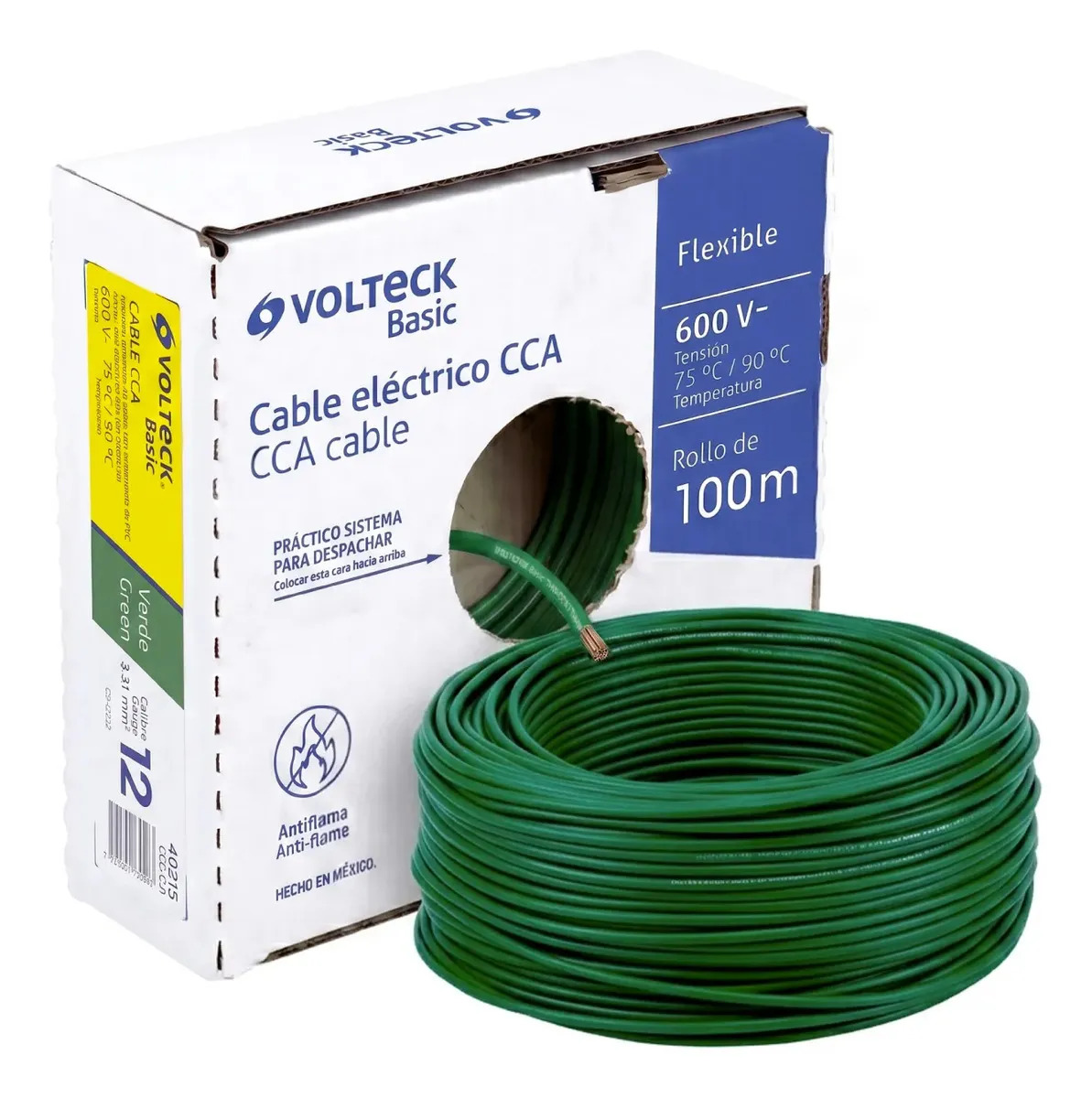 Cable Eléctrico Calibre 12 100m Verde VOLTECK CCA-12V