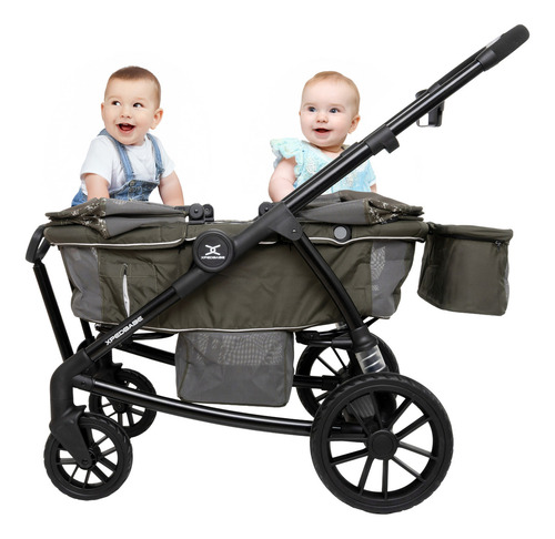 Carriola Vagón Para Bebé Pamo Babe D005 Portátil 2 En 1 Color Verde Chasis Negro