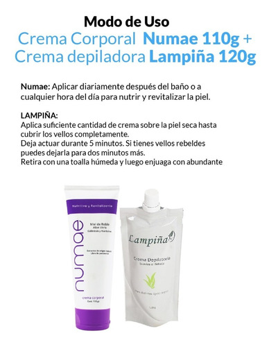 Crema Corporal Numae 110g + Crema Depiladora Lampiña 120g