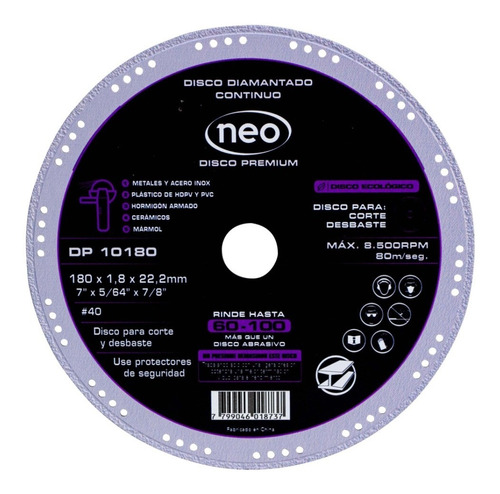 Disco Diamante Rin Continuo Multimaterial 7x7/8 Neo Dp10180