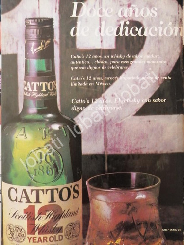 Cartel Publicitario Retro. Whisky Cattos 12 Años. 1980 571