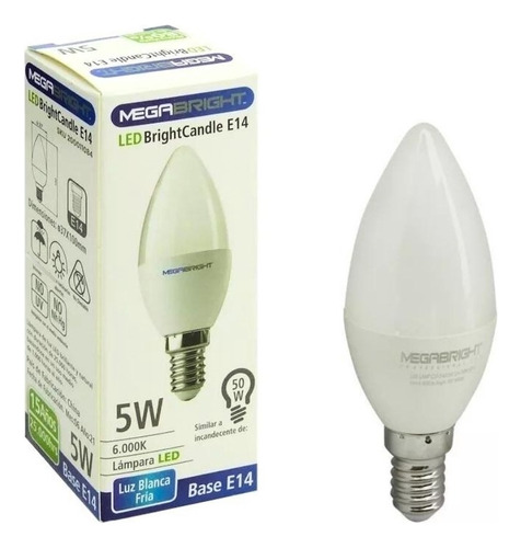 Ampolleta Vela Led 5 W E-14 Luz Fria Megabright