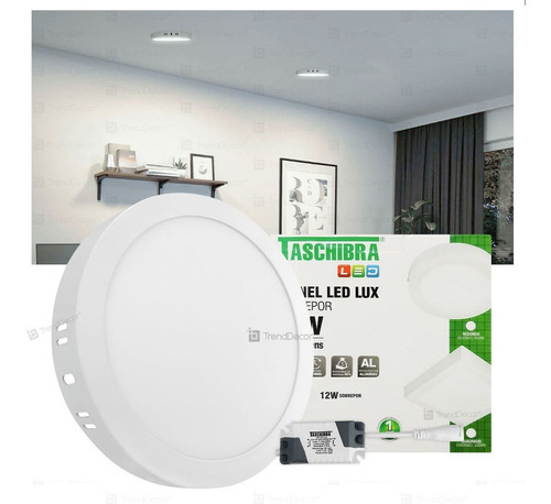 Painel Led Taschibra Lux 12w Redondo Sobrepor Plafon Bivolt Cor LUZ NEUTRA 4000K 110V/220V