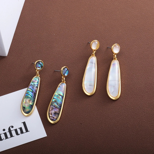 Elegantes Pendientes Largos De Concha De Abulón Para Mujer C