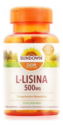 L Lisina Sundown Naturals 500mg Importada (100 Comprimidos) Sabor Sem Sabor