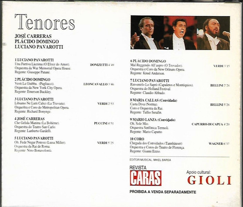 J358 - Cd - Jose Carreras - Placido - Pavarotti - Tenores