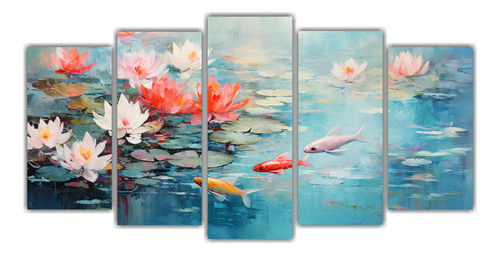 250x125cm Cuadro Exclusivo: Lirios De Agua Y Peces Flores