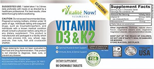 Vitalité Now! Vitamina D3 2000 Iu + K2 Mk7 90 Tabletas