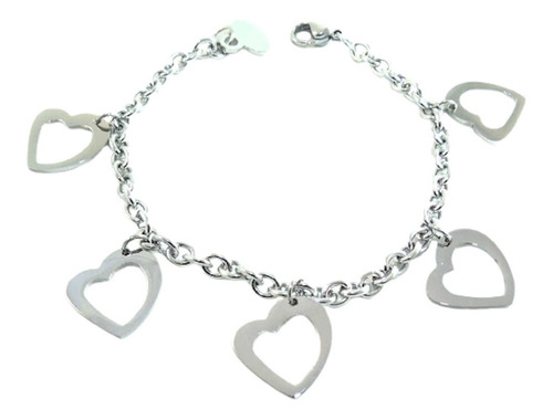 Pulsera De Acero Quirurgico C/ Dijes Corazón 19cm Garantía