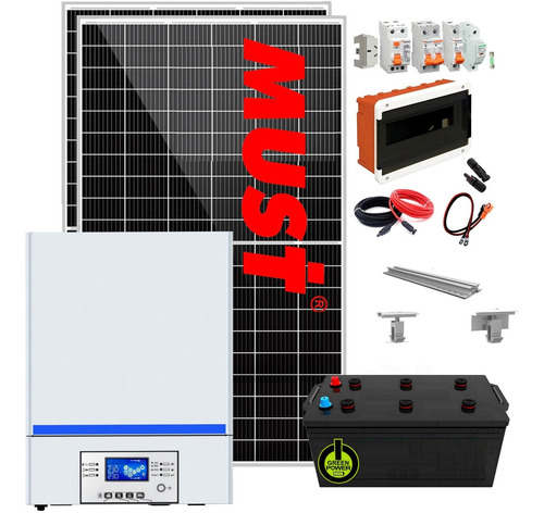 Imagen 1 de 7 de Kit Solar Must Completo 4950  W Dia 3kw Mppt 80a  Wi Fi M8 