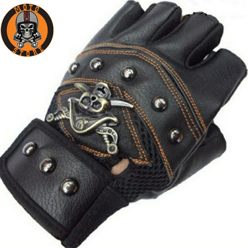 Guantes Estilo Chopper Tipo Cuero Medio Dedo Motociclista 