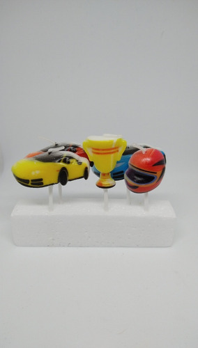 Imagen 1 de 3 de Vela Auto Carrera Casco Trofeo X5 Cumpleaños Torta