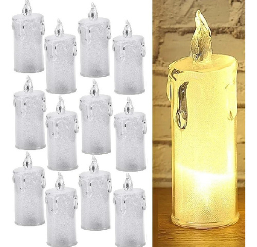 12 Velas Led Transparente 8cm Luz Eletrônica Kit Decoração